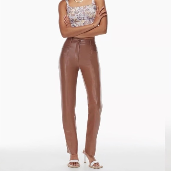 Aritzia Wilfred Rebel Pant High-waisted‎ Vegan Leather pants salmon pink - Picture 3 of 12